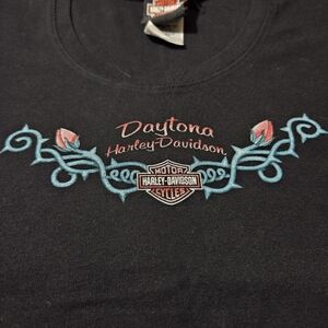 Harley-Davidson Daytona Black Tee with Pink and Blue Design,Size L,New,Stunning!